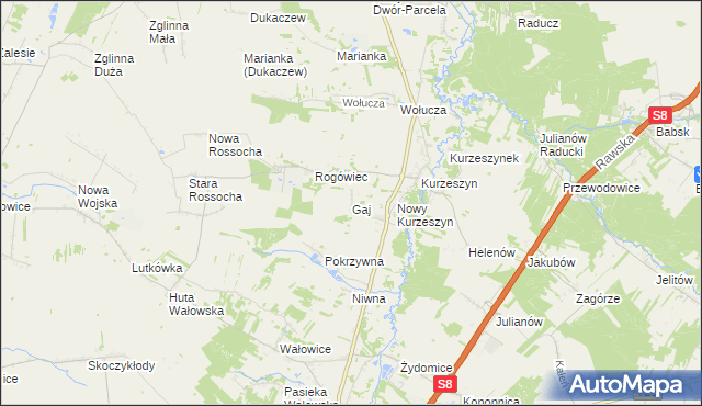 mapa Gaj gmina Rawa Mazowiecka, Gaj gmina Rawa Mazowiecka na mapie Targeo