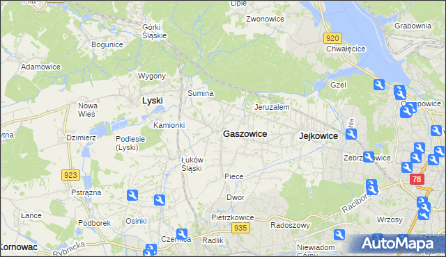 mapa Gaszowice powiat rybnicki, Gaszowice powiat rybnicki na mapie Targeo