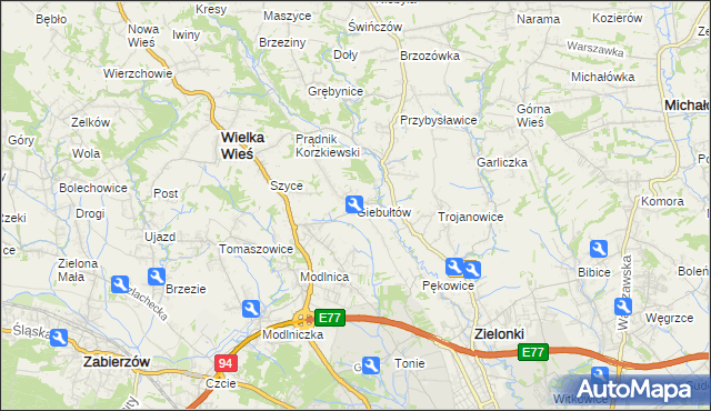 mapa Giebułtów gmina Wielka Wieś, Giebułtów gmina Wielka Wieś na mapie Targeo