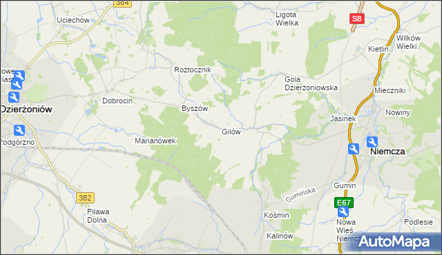 mapa Gilów gmina Niemcza, Gilów gmina Niemcza na mapie Targeo