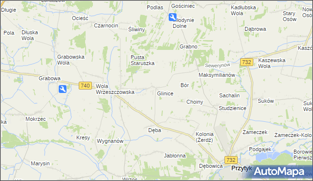 mapa Glinice gmina Przytyk, Glinice gmina Przytyk na mapie Targeo