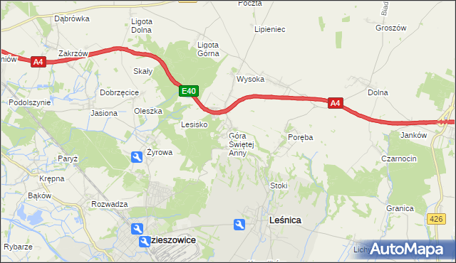 mapa Góra Świętej Anny gmina Leśnica, Góra Świętej Anny gmina Leśnica na mapie Targeo