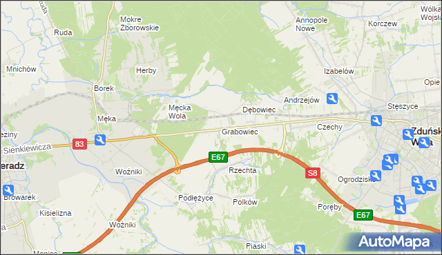 mapa Grabowiec gmina Sieradz, Grabowiec gmina Sieradz na mapie Targeo