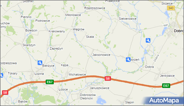 mapa Jaksonowice, Jaksonowice na mapie Targeo