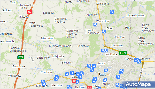mapa Janiszew gmina Zakrzew, Janiszew gmina Zakrzew na mapie Targeo