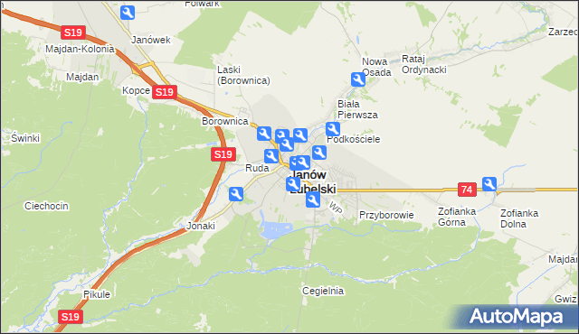 mapa Janów Lubelski, Janów Lubelski na mapie Targeo
