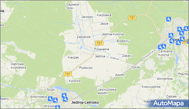 mapa Jedlnia, Jedlnia na mapie Targeo