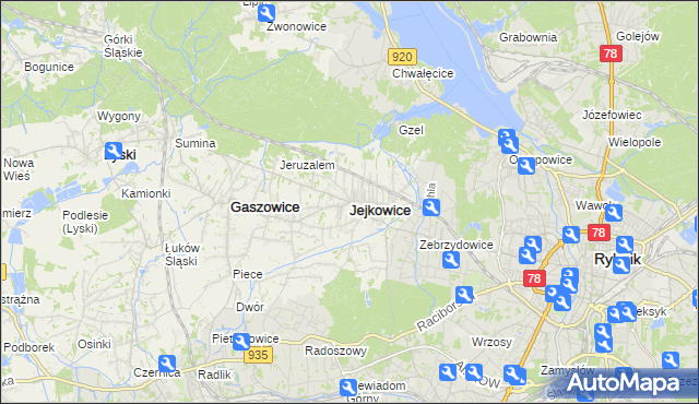 mapa Jejkowice, Jejkowice na mapie Targeo