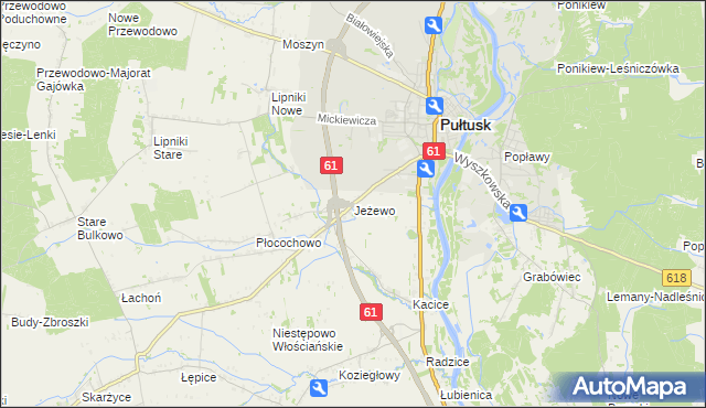 mapa Jeżewo gmina Pułtusk, Jeżewo gmina Pułtusk na mapie Targeo