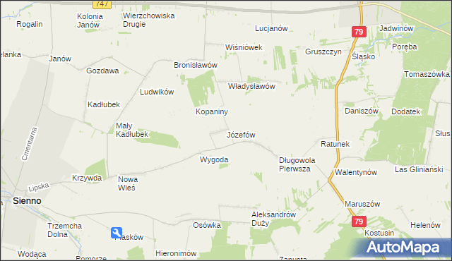 mapa Józefów gmina Lipsko, Józefów gmina Lipsko na mapie Targeo
