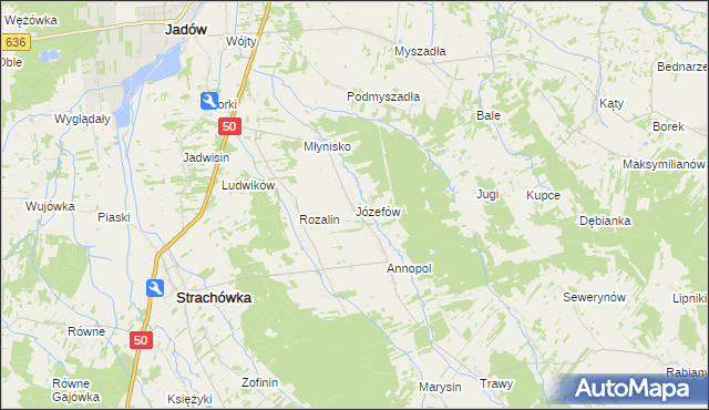 mapa Józefów gmina Strachówka, Józefów gmina Strachówka na mapie Targeo