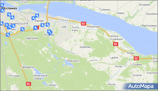 mapa Józefowo gmina Włocławek, Józefowo gmina Włocławek na mapie Targeo