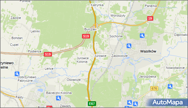 mapa Jurowce gmina Wasilków, Jurowce gmina Wasilków na mapie Targeo