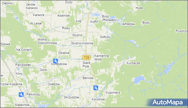 mapa Kamienna Wola gmina Gowarczów, Kamienna Wola gmina Gowarczów na mapie Targeo