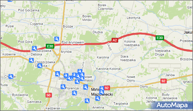 mapa Karolina gmina Mińsk Mazowiecki, Karolina gmina Mińsk Mazowiecki na mapie Targeo