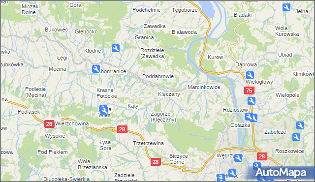 mapa Klęczany gmina Chełmiec, Klęczany gmina Chełmiec na mapie Targeo