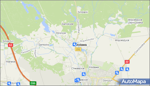 mapa Kłodawa powiat gorzowski, Kłodawa powiat gorzowski na mapie Targeo