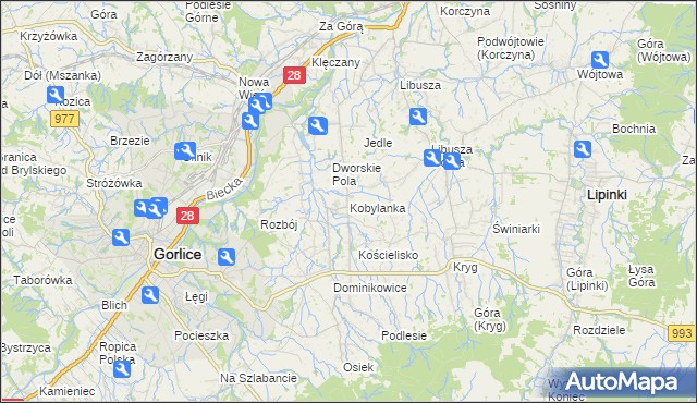 mapa Kobylanka gmina Gorlice, Kobylanka gmina Gorlice na mapie Targeo