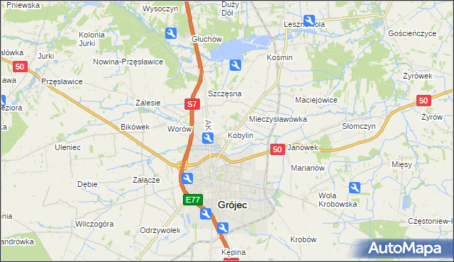 mapa Kobylin gmina Grójec, Kobylin gmina Grójec na mapie Targeo