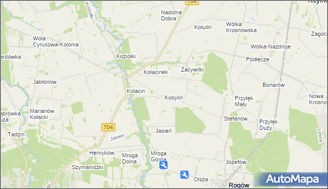 mapa Kobylin gmina Rogów, Kobylin gmina Rogów na mapie Targeo