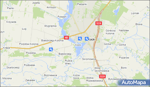mapa Kock powiat lubartowski, Kock powiat lubartowski na mapie Targeo