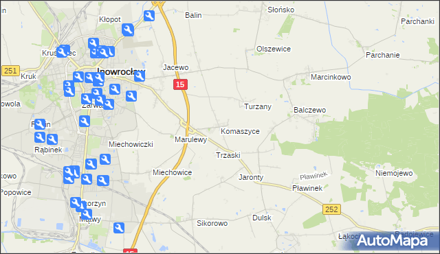 mapa Komaszyce gmina Inowrocław, Komaszyce gmina Inowrocław na mapie Targeo
