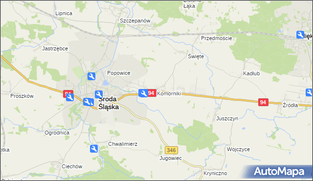 mapa Komorniki gmina Środa Śląska, Komorniki gmina Środa Śląska na mapie Targeo