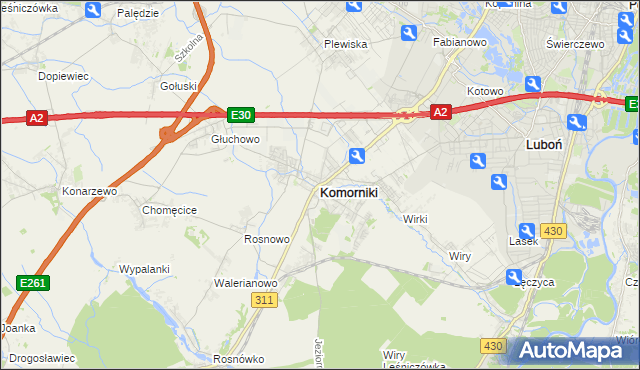 mapa Komorniki powiat poznański, Komorniki powiat poznański na mapie Targeo