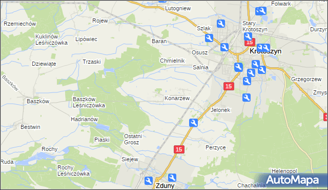 mapa Konarzew gmina Zduny, Konarzew gmina Zduny na mapie Targeo