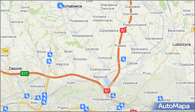 mapa Kończyce gmina Michałowice, Kończyce gmina Michałowice na mapie Targeo