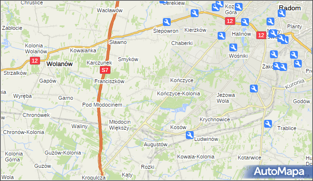mapa Kończyce-Kolonia, Kończyce-Kolonia na mapie Targeo