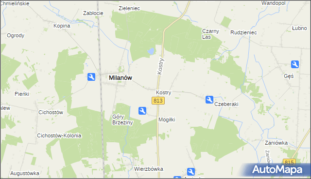 mapa Kostry, Kostry na mapie Targeo