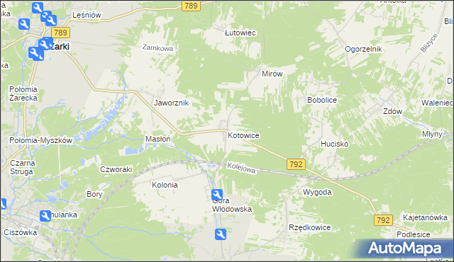 mapa Kotowice gmina Żarki, Kotowice gmina Żarki na mapie Targeo