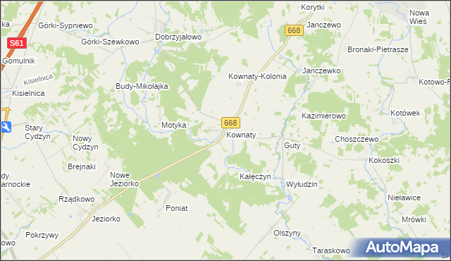 mapa Kownaty gmina Piątnica, Kownaty gmina Piątnica na mapie Targeo