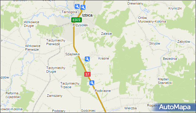mapa Krasne gmina Stary Zamość, Krasne gmina Stary Zamość na mapie Targeo