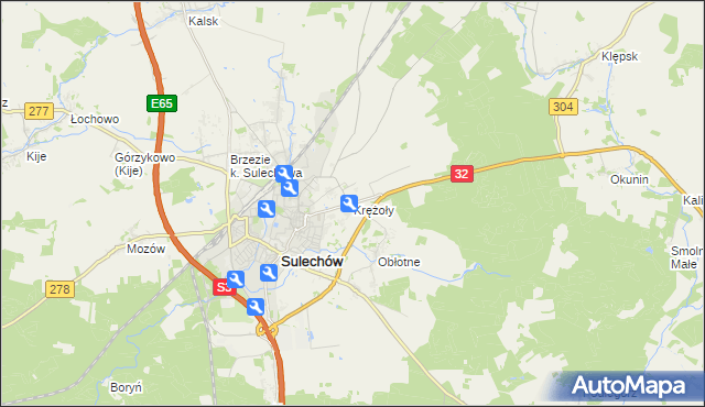 mapa Krężoły gmina Sulechów, Krężoły gmina Sulechów na mapie Targeo