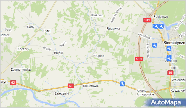 mapa Krupice gmina Siemiatycze, Krupice gmina Siemiatycze na mapie Targeo