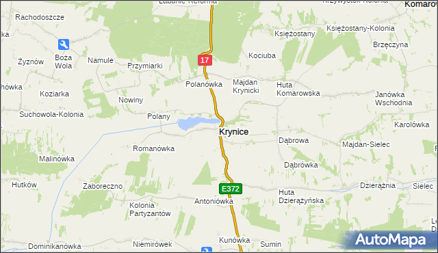 mapa Krynice powiat tomaszowski, Krynice powiat tomaszowski na mapie Targeo