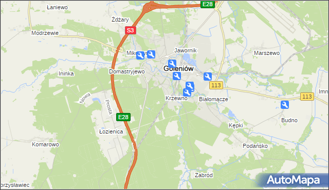 mapa Krzewno gmina Goleniów, Krzewno gmina Goleniów na mapie Targeo