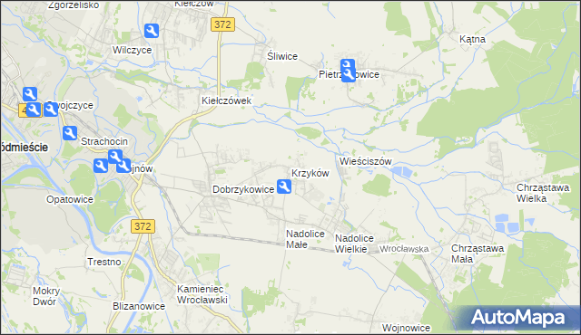 mapa Krzyków gmina Czernica, Krzyków gmina Czernica na mapie Targeo