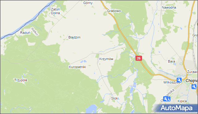 mapa Krzymów gmina Chojna, Krzymów gmina Chojna na mapie Targeo