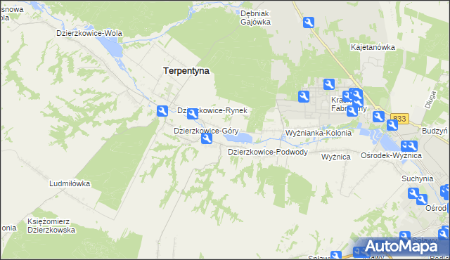 mapa Krzywie gmina Dzierzkowice, Krzywie gmina Dzierzkowice na mapie Targeo