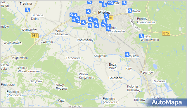mapa Książnice gmina Mielec, Książnice gmina Mielec na mapie Targeo