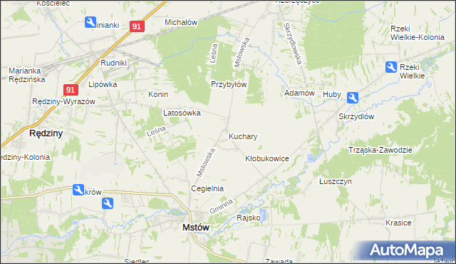 mapa Kuchary gmina Mstów, Kuchary gmina Mstów na mapie Targeo