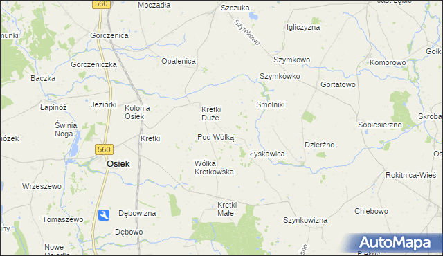 mapa Kujawa gmina Osiek, Kujawa gmina Osiek na mapie Targeo