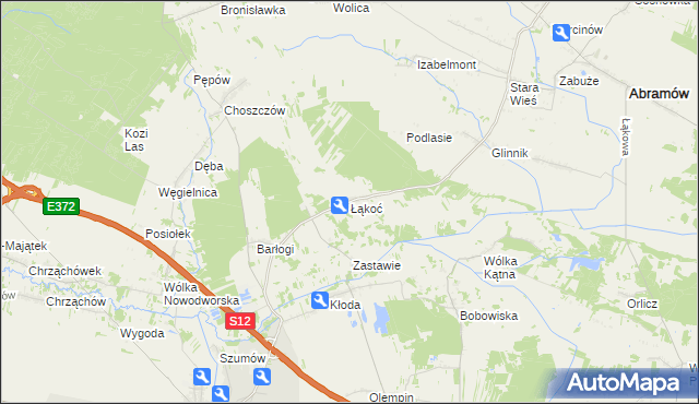 mapa Łąkoć gmina Kurów, Łąkoć gmina Kurów na mapie Targeo