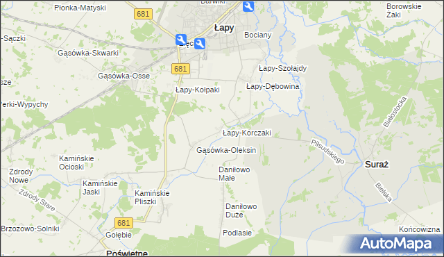 mapa Łapy-Korczaki, Łapy-Korczaki na mapie Targeo