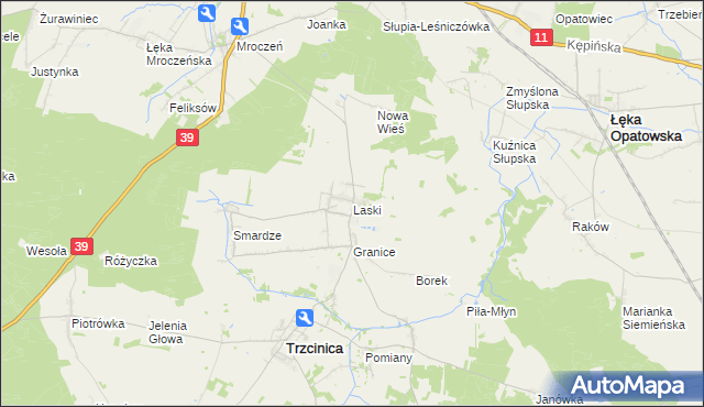 mapa Laski gmina Trzcinica, Laski gmina Trzcinica na mapie Targeo