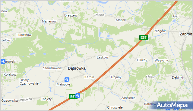 mapa Lasków gmina Dąbrówka, Lasków gmina Dąbrówka na mapie Targeo