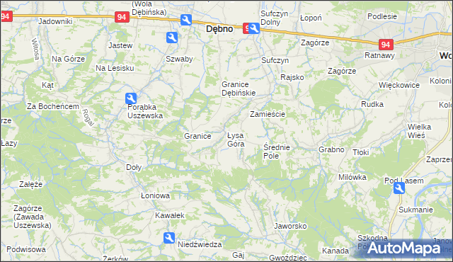 mapa Łysa Góra gmina Dębno, Łysa Góra gmina Dębno na mapie Targeo